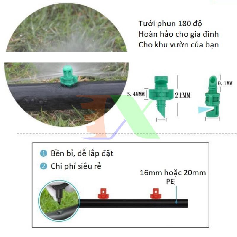 Bộ 50 Đầu tưới xòe 180° (Béc phun sương, phun mưa 180 độ), Béc bọ tưới phun mưa