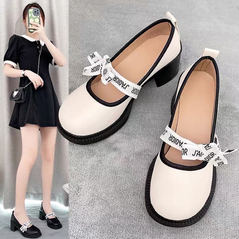 (HÀNG CÓ SẴN) Giày cao gót mũi tròn 5,5cm dây chữ ngang BIG SIZE 40-43