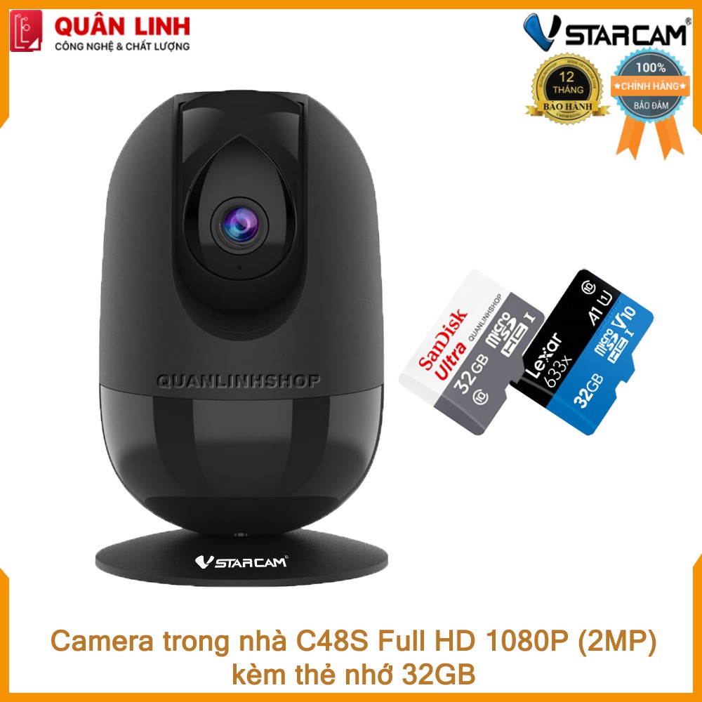 Camera giám sát Wifi IP hồng ngoại ban đêm Vstarcam C48s Full HD 1080P (2MP) kèm thẻ 32GB