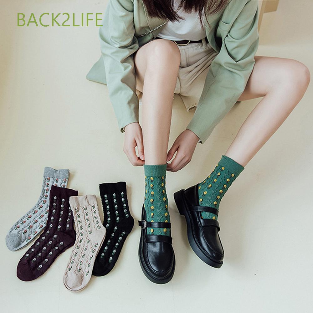 Tất Cotton Cổ Cao In Họa Tiết Dễ Thương Phong Cách Nhật Bản Cho Nữ