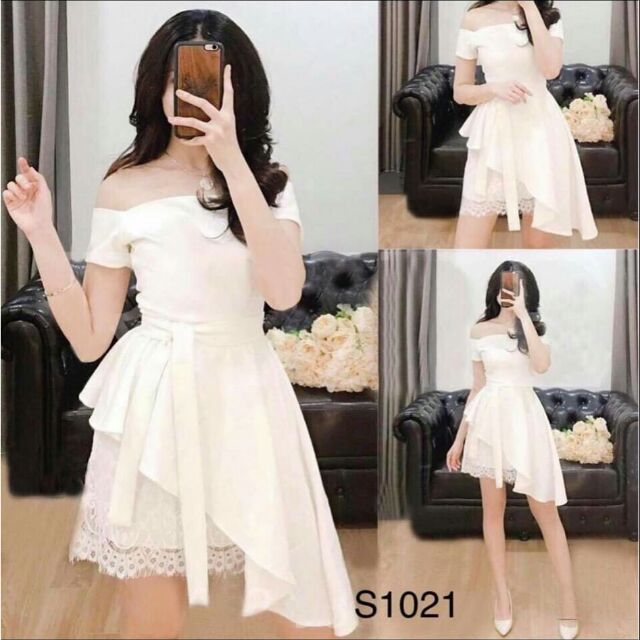 Váy trễ vai vạt chéo kèm video ảnh thật, váy dự tiệc sang chảnh