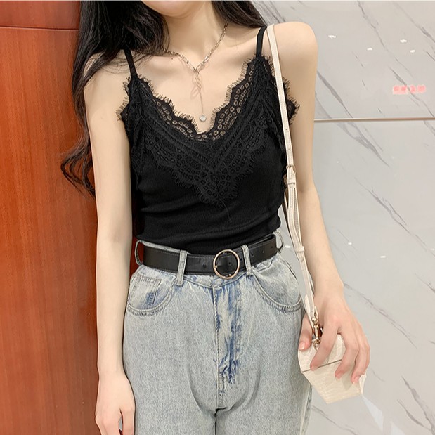 Cocory vn Áo hai dây phối ren quyến rũ cho nữ