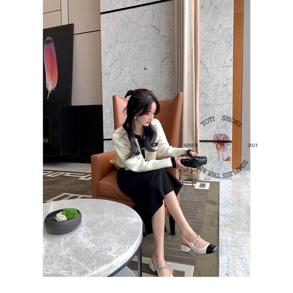 GIÀY CAO GÓT TOTIIE STORE - GIÀY NỮ PHỐI XÍCH HIỆN ĐẠI  - CAO GÓT HỞ HẬU ĐẾ VUÔNG 5 PHÂN  G2203160