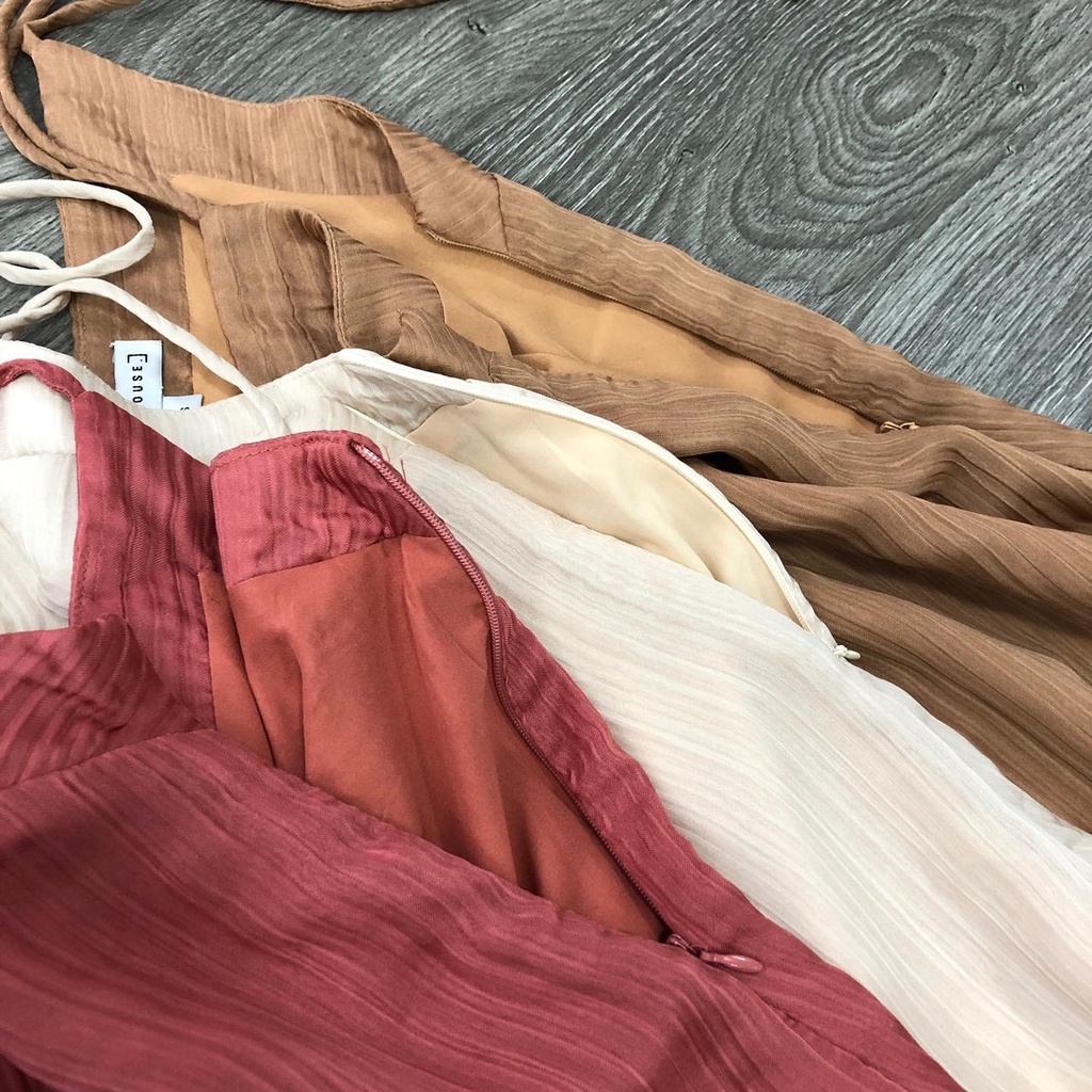 Đầm dây WAREHOUSE dập ly thắt nơ vai KAMI