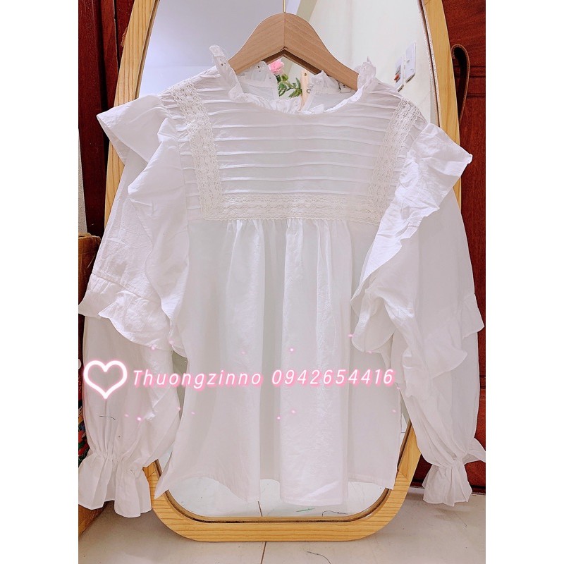 [Ảnh thật/Video]Áo babydoll trắng cánh tiên Ulzzang thiết kế độc lạ Áo sơ mi trắng tay bèo
