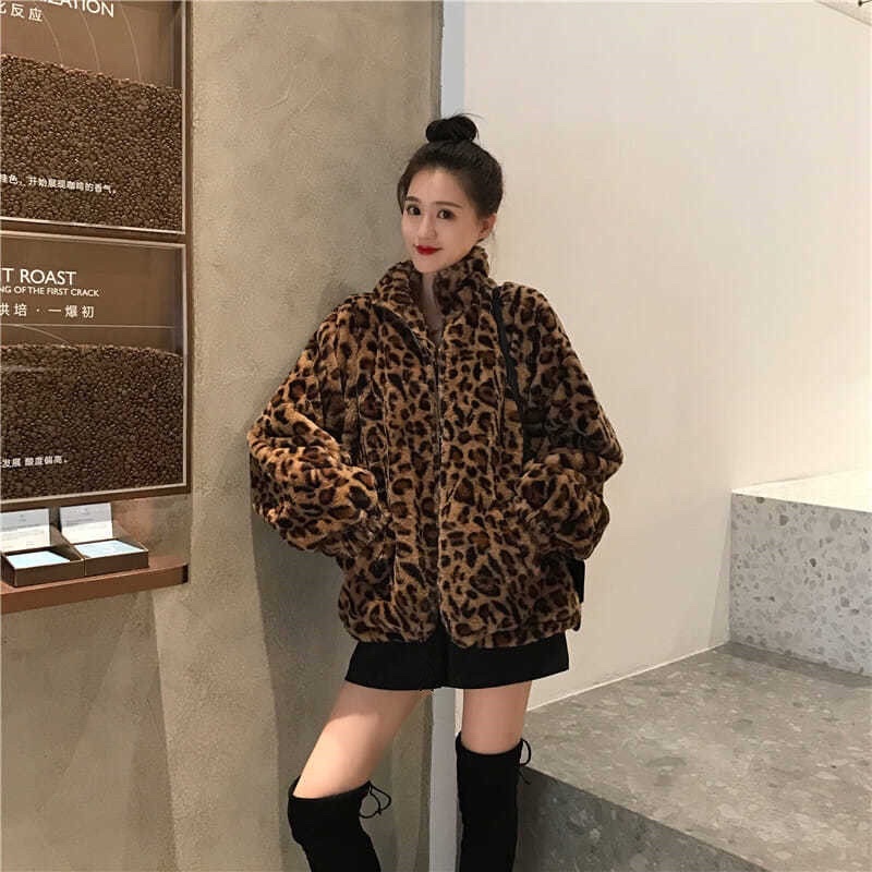 Áo lông hoạ tiết da báo(sẵn 1)