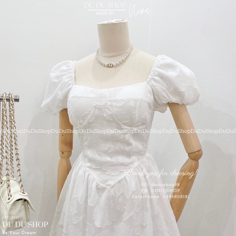 Váy/Đầm Ren Hoa Tay Bồng Cổ Vuông  Dáng Ngắn Tiểu Thư Dễ Thương Hàn Quốc-vaycupnguc-vaycovuong-dd15