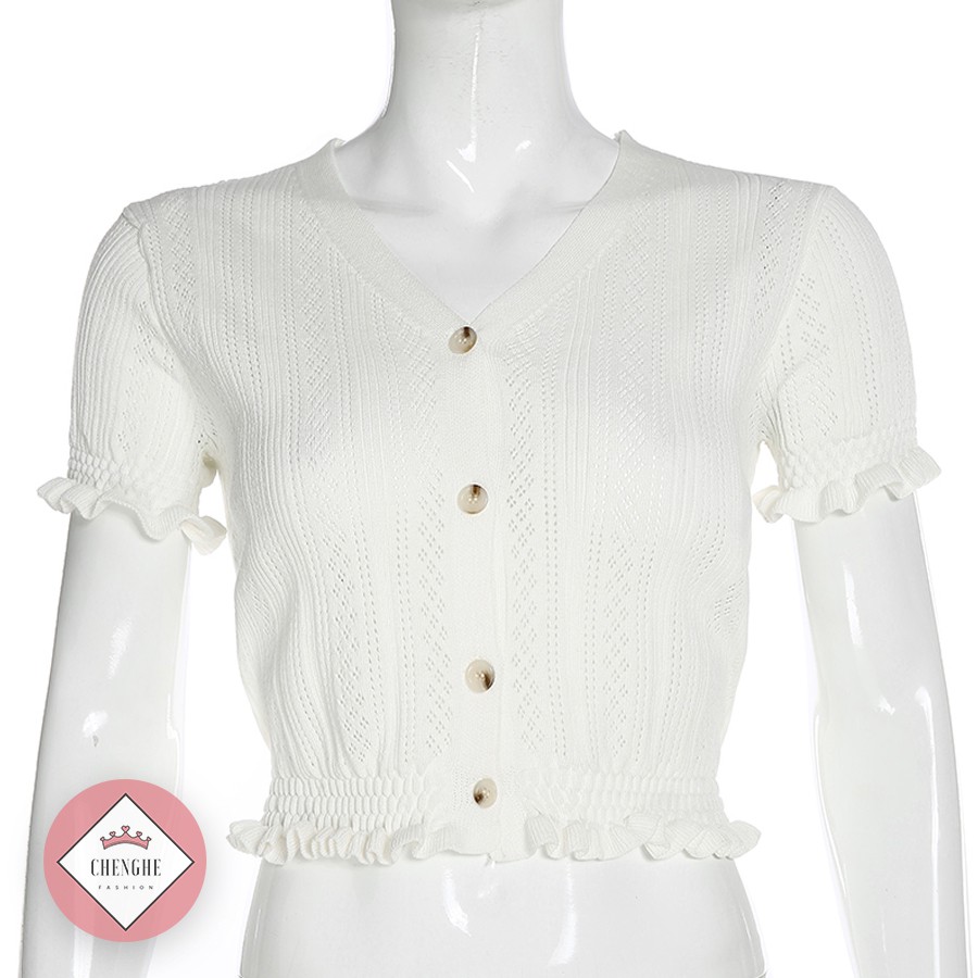 [ SẴN ] Áo Croptop dáng lửng hở eo cộc tay Cổ V Ôm Dáng Jennie/ Black Pink Siêu Xinh A00013 | BigBuy360 - bigbuy360.vn