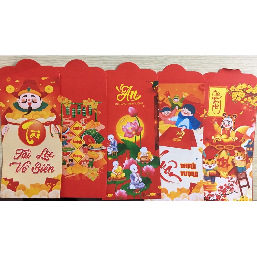 (Nhiều mẫu) Bao lì xì siêu rẻ Tết 2023, bao lì xì thần tài, hổ vàng, hoạt hình, miếng dán điện thoại mèo