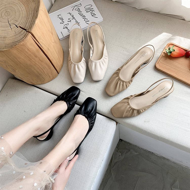 Giày sandal đế thấp mũi vuông phong cách thời trang thanh lịch cho nữ