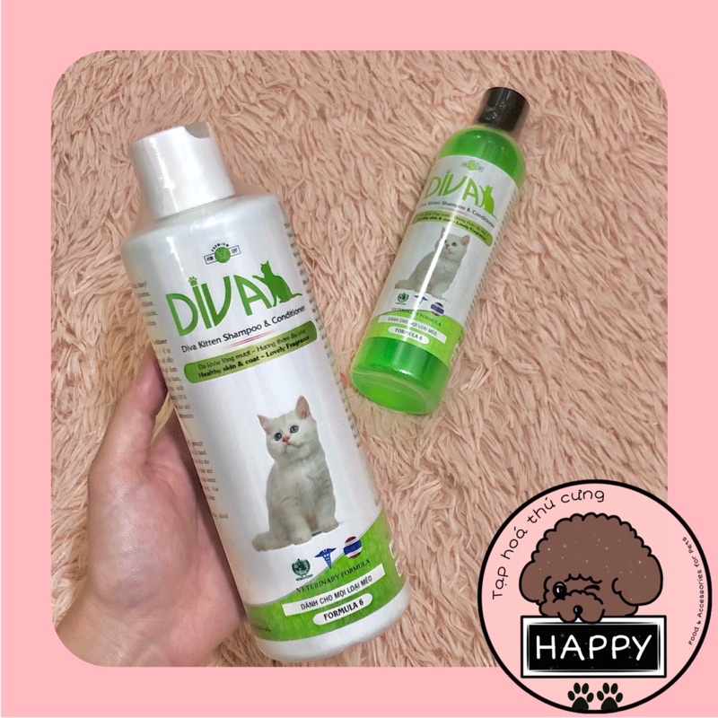 Sữa tắm Diva xanh lá mượt lông dành cho mèo 260ml và 400ml / Diva Kitten Shampoo &amp; Conditioner - Tạp Hoá Thú Cưng Happy