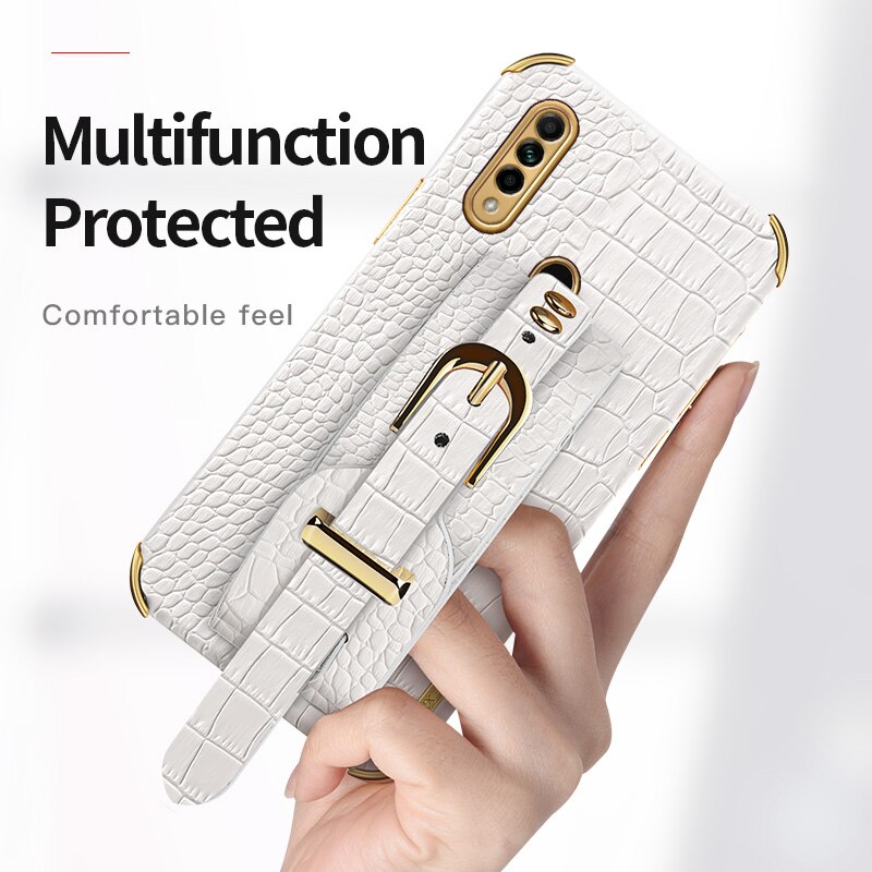 iPhone 12 12 Pro 12 Pro Max 11 11 Pro 11 Pro Max XR X XS XS Max 7Plus 8Plus SE 2020 Luxury Wrist Strap Crocodile Leather Stand Holder Case Cover