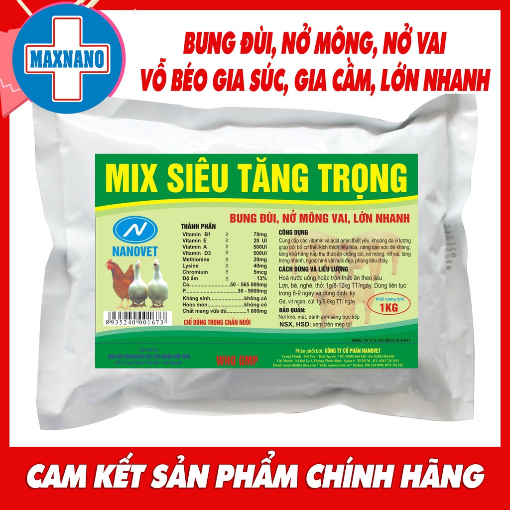 1kg MIX SIÊU TĂNG TRỌNG vỗ béo vật nuôi, nâng cao sức đề kháng