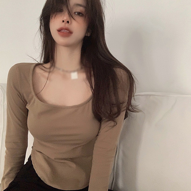 Áo Thun Tay Dài Cổ Thấp Màu Sắc Thời Trang Dành Cho Nữ