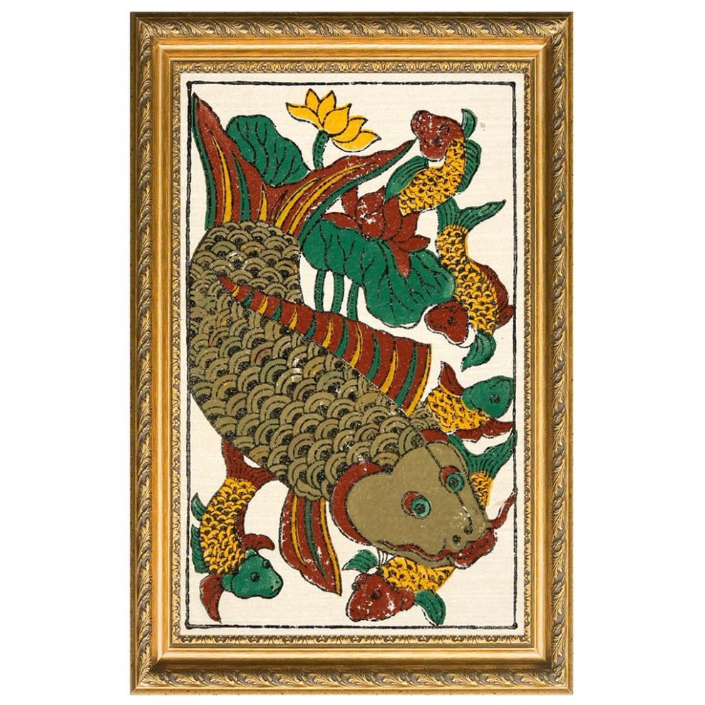 [Tranh Đông Hồ] - Bức Cá chép đàn - không khung tranh - Dong Ho folk paintings - Viet Nam national cultural heritage