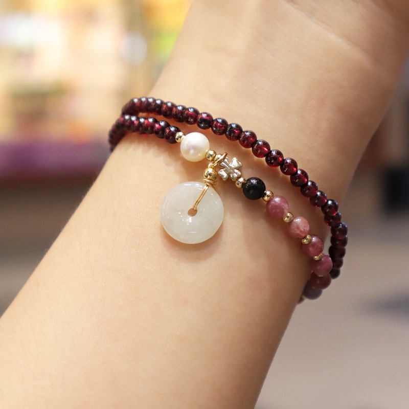 [Hàng Mới] Vòng Đeo Tay An Toàn Đính Hạt Garnet Tươi Mới Cho Nữ