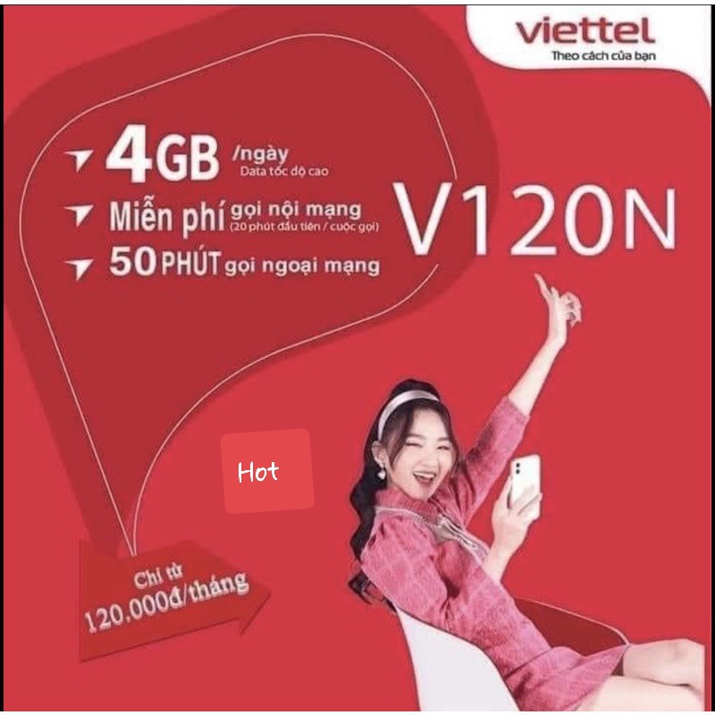 Sim 4G Viettel V90 V120 V120N khuyến mại 120GB , Free gọi nội mạng, ngoại mạng + Quà tặng hấp dẫn