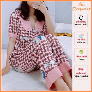 Bộ pijama tay ngắn quần dài cổ 2 lá chất lụa mango vic - awi pyjama