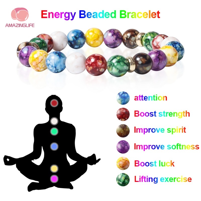 Vòng Tay Chuỗi Hạt Đá Núi Lửa Chakra Nhiều Màu Phong Cách Phật Giáo Tây Tạng