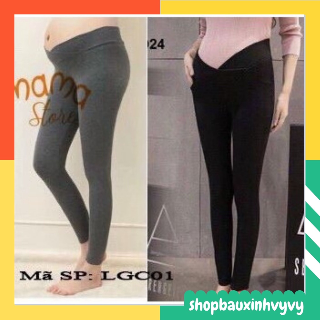 Quần bầu legging dài cạp chéo, chất cotton mềm mịn, có cúc chỉnh chun, co giãn thoải mái