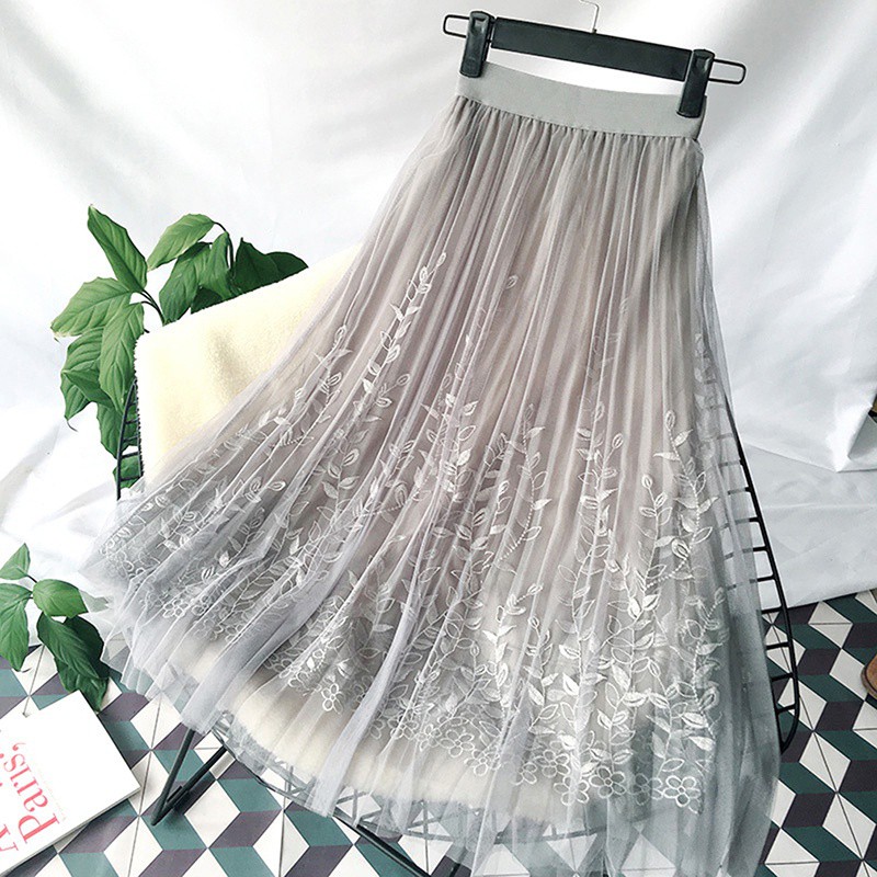 [Mã FAGREEN55 giảm 10% tối đa 30K đơn 99K] Chân Váy Lưới Thêu Hình Lá Cây Thời Trang Nữ Tính | BigBuy360 - bigbuy360.vn