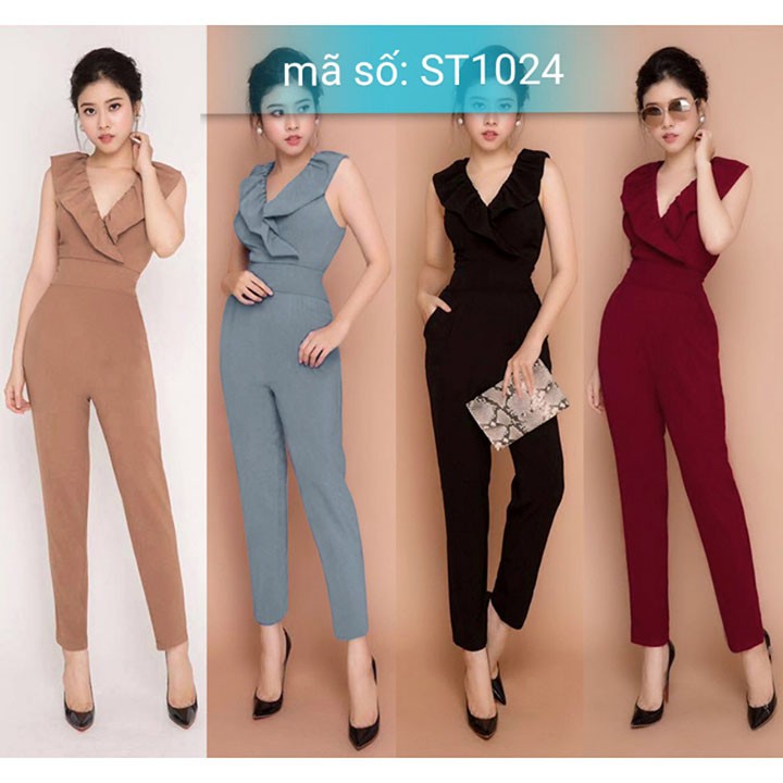 Jumsuit đồ bay dài nhúng bèo cổ tim cao cấp xinh xắn