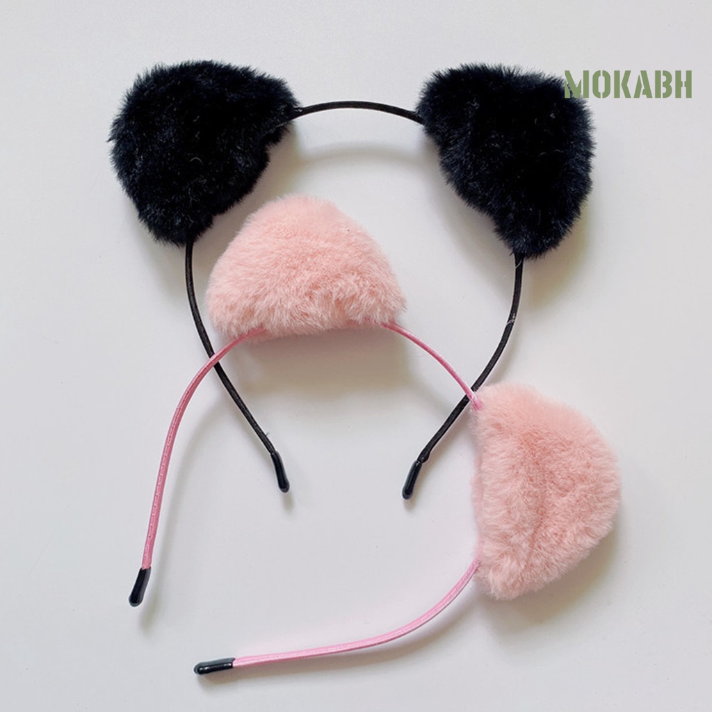 Băng Đô Cài Tóc Tai Mèo Phủ Lông Màu Trơn Nhẹ Nhàng Co Giãn Nhỏ Gọn Dành Cho Nữ