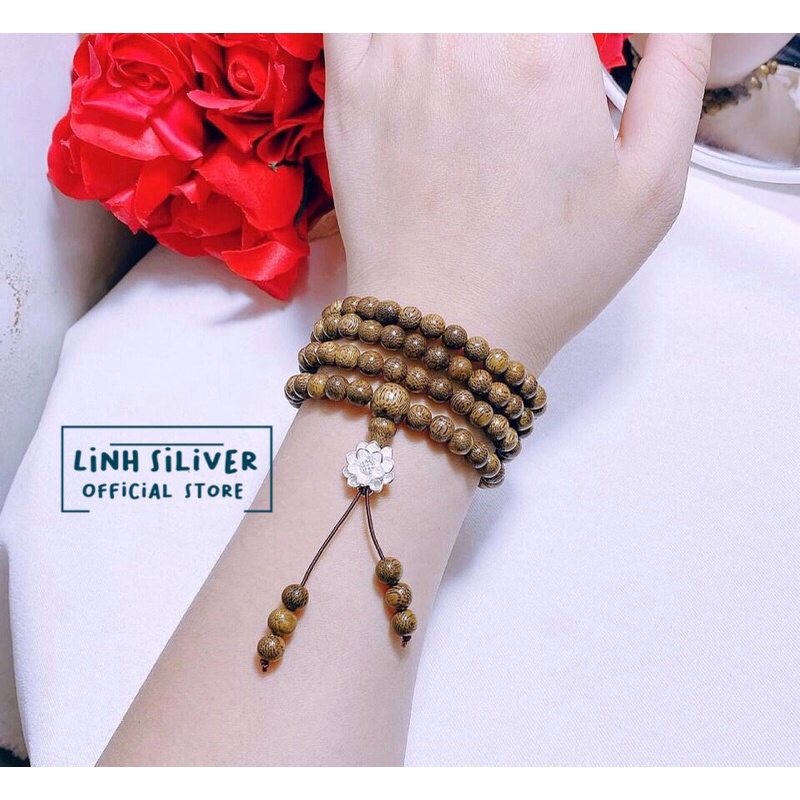 VÒNG TRẦM 108 HẠT MIX SEN BẠC TA - VÒNG 6LY