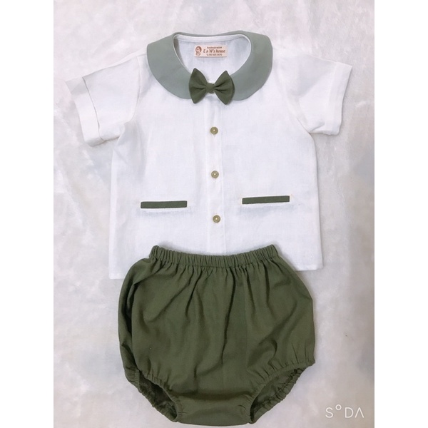 Set đồ linen bé trai kèm nơ