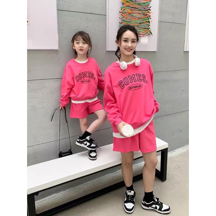 BỘ NỈ ĐÙI HỒNG CHỮ COME CHO MẸ VÀ BÉ