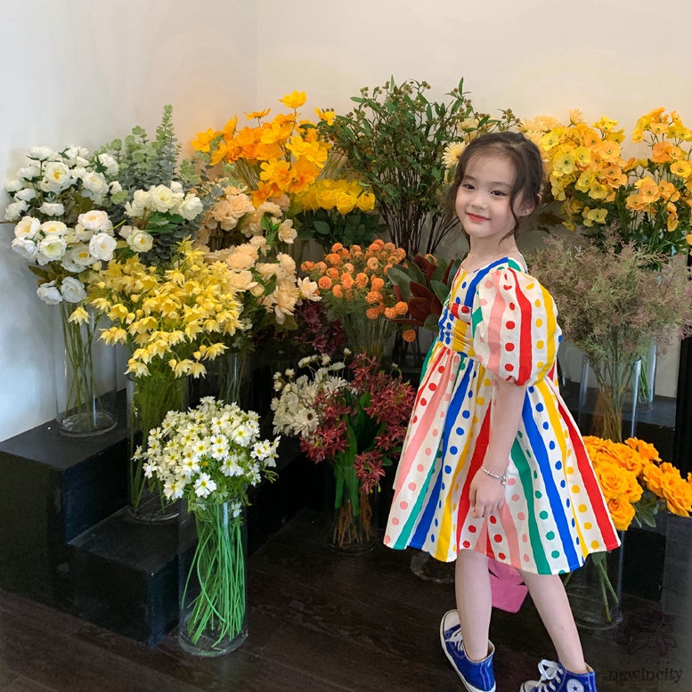 Đầm Công Chúa Tay Ngắn In Họa Tiết Chấm Bi Nhiều Màu Kiểu Hàn Quốc Xinh Xắn Cho Bé