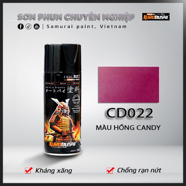 COMBO Sơn Samurai màu hồng candy CD022 gồm 5 chai đủ quy trình (Lót 2K04- Nền 124 – Màu 1701 -  Màu CD022 - Bóng 2K01)