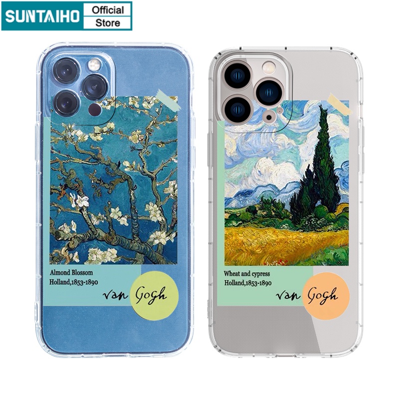 Ốp lưng iphone Ốp điện thoại SUNTAIHO TPU trong suốt họa tiết tranh Van Gogh thích hợp cho IPhone 13 12 11 Pro Max X XsMax XR 8 7