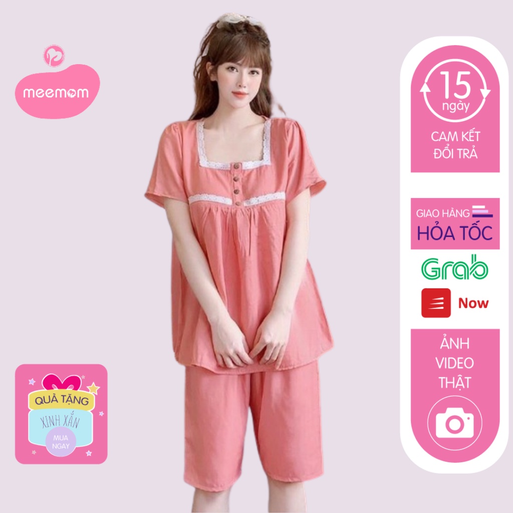 Đồ bầu mặc nhà - bộ bầu sau sinh có khóa cho bé ti cổ vuông 4 cúc DB26 - Meemom