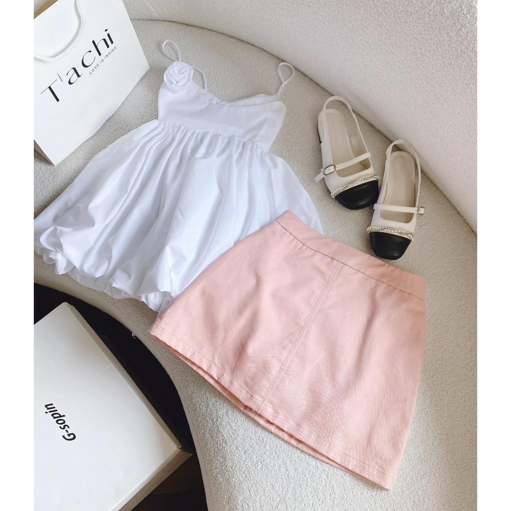 SET ÁO 2 DÂY BBD DÁNG BÍ BO CHUN + CHÂN VÁY HỒNG (TH)