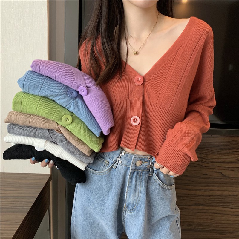 Xiaozhainv Áo Cardigan Dệt Kim Tay Dài Dáng Rộng Phong Cách Hàn Quốc Dễ Phối Đồ