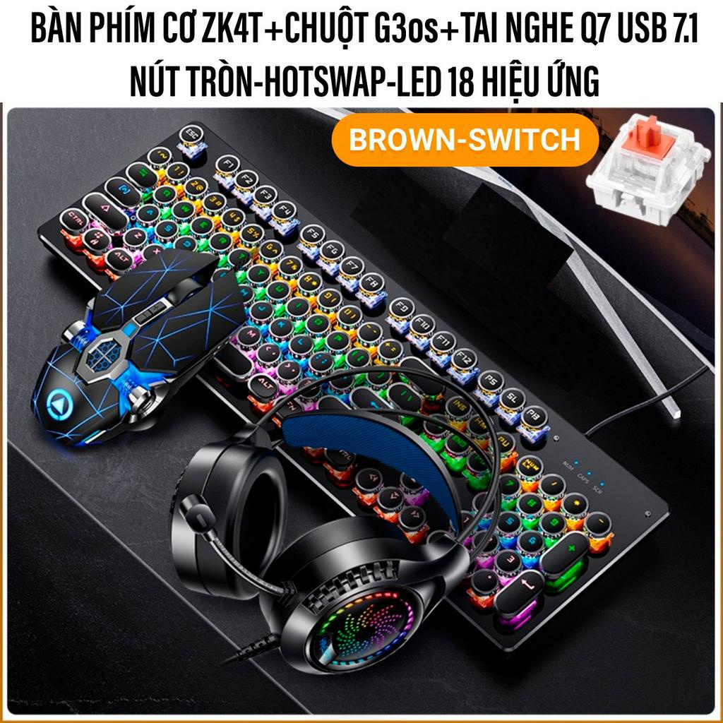 COMBO Bàn Phím Cơ Chuột Tai Nghe YINOIAO ZK4T+G3os+Q7 LED 18 Hiệu Ứng Hotswap Kết Nối Có Dây Qua Cổng USB Máy TínhLaptop