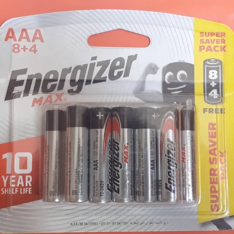 Pin AAA Energizer alkaline LR03 E92 BP-8+4 ( vỉ 12 viên ) - Hàng chính hãng DKSH Việt Nam.