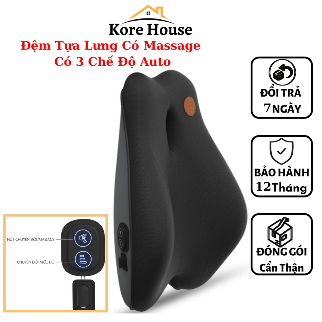 (Bảo Hành 12 Tháng) Tựa lưng chống gù có massage dùng văn phòng và trên ô tô, 3 chế độ auto tự động tắt