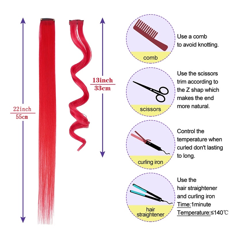 Kẹp Tóc Giả Dài 28 Màu Tùy Chọn Bằng synthetic