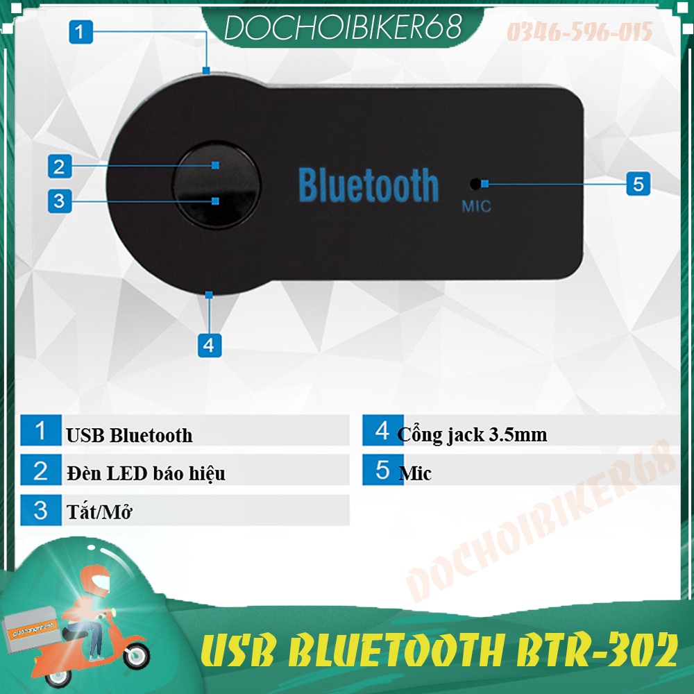 USB bluetooth music  BTR-302 cho xe hơi biến loa thường thành loa bluetooth