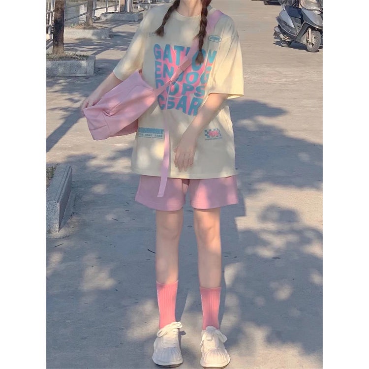 Bộ Đồ Thể Thao Hai Mảnh Áo Tay Ngắn Dáng Rộng Phong Cách Hàn Quốc Thời Trang Mùa Hè Hàng Mới Dành Cho Bạn Nữ 2022