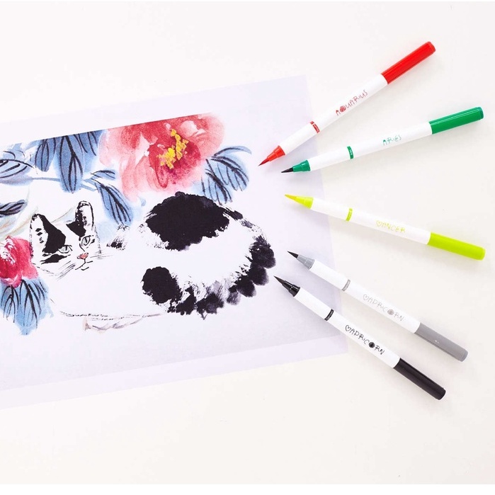 Bút/ Viết brush 24 màu đầu viết calligraphy (thư pháp) - lông bút mượt, mực ra đều