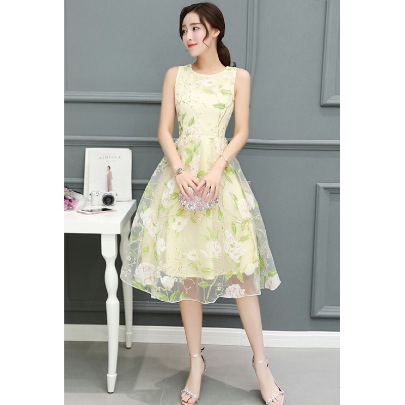 45k đầm xanh dài sát nách