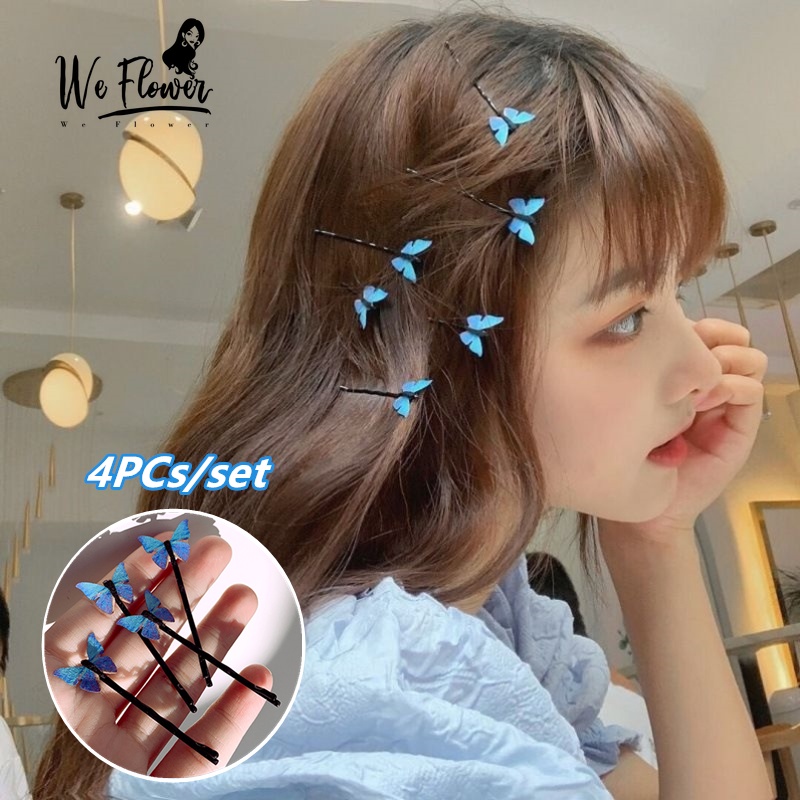 We Flower 4 Kẹp tóc hình bướm màu xanh dương cho bé gái