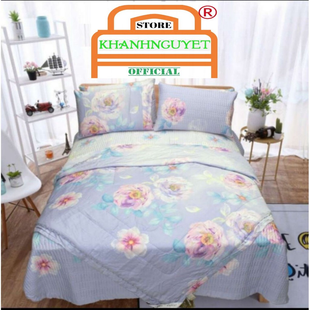 Set chăn ga gối trần bông 100% tencel - Hoa Nhụy Tím