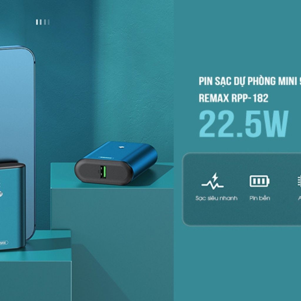 CHÍNH HÃNG  Sạc Dự Phòng Pin Dự Phòng Mini 9000mAh 22.5W Remax RPP - 182 (giao màu ngẫu nhiên)