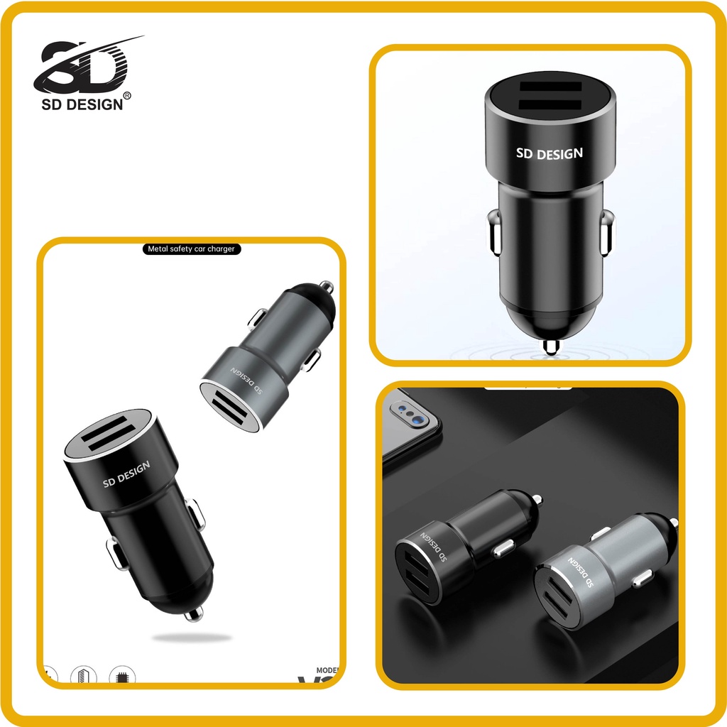 Tẩu sạc ô tô kim loại V32 chính hãng SD Design thiết kế nhỏ gọn trang bị 2 cổng USB có thể sạc cùng lúc 2 thiết bị