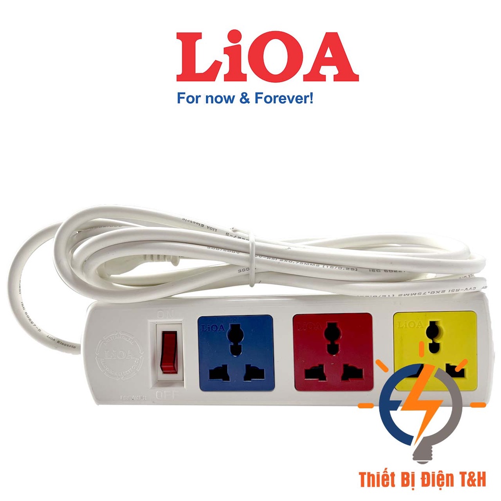 Ổ cắm điện đa năng LIOA, 2200W, 3 ổ cắm, 1 công tắc, dây dài 3 mét, 5 mét, 3D32WN - 3D52WN - Thiết Bị Điện T&H