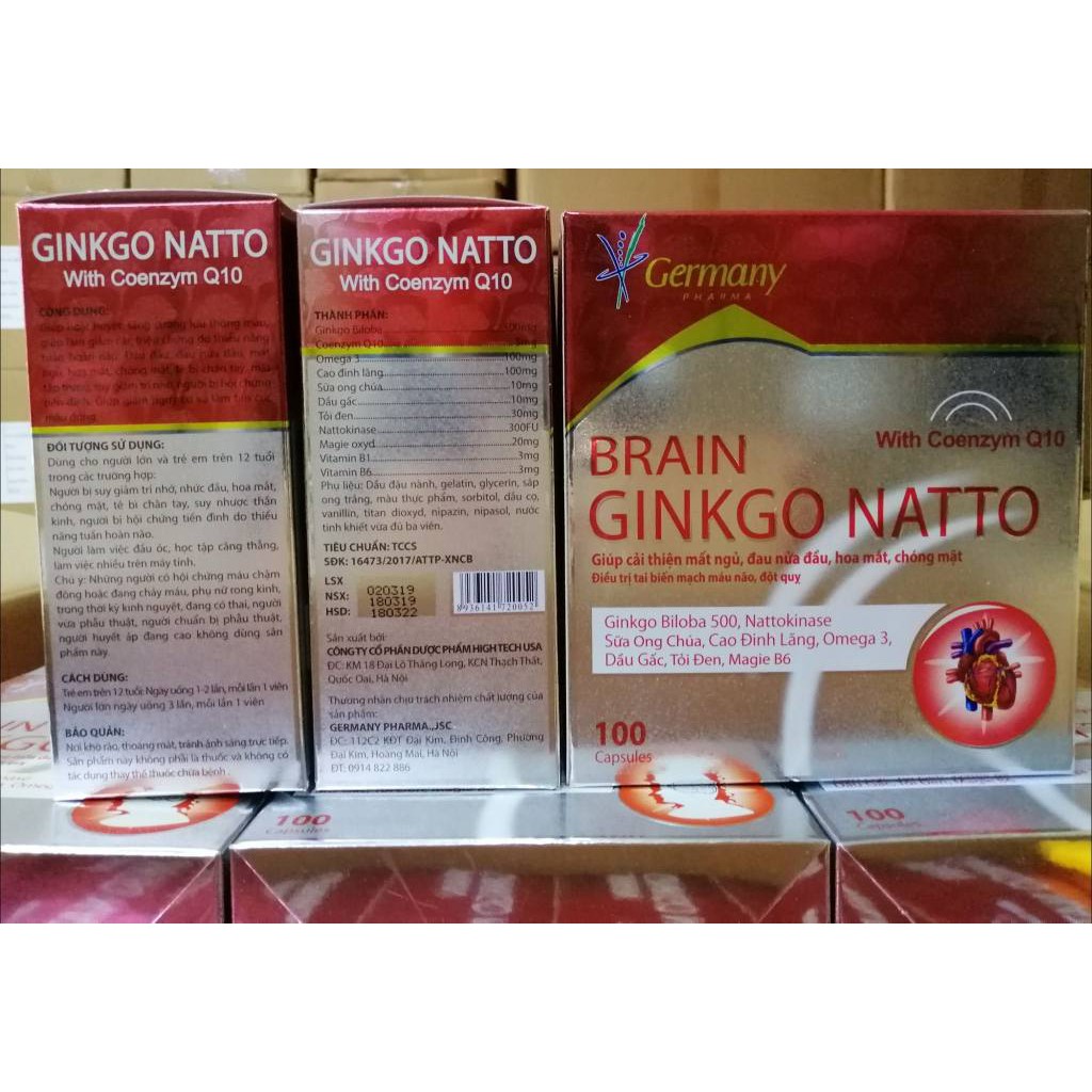 Hoạt huyết BRAIN GINKGO NATTO giúp tăng cường lưu thông máu não Hộp 100 viên